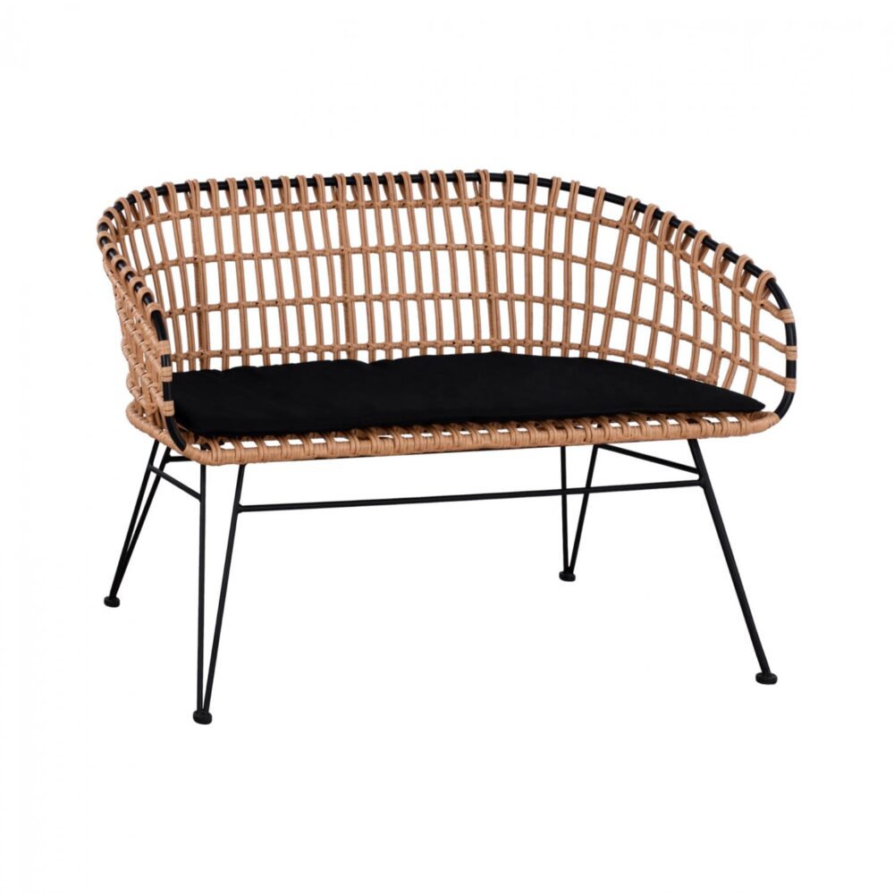Καναπές - Παγκάκι ALLEGRA Μεταλλικό με Wicker Μαύρο - Μπέζ 124x57x77Υ εκ.