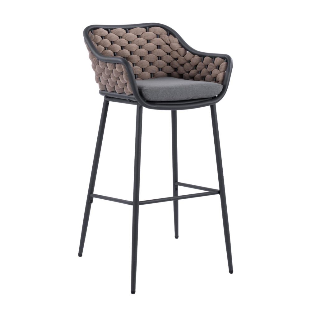 Σκαμπό Μπαρ KADE C5715 Μεταλλικό με Wicker Σχοινί Μπέζ 54x54x103 εκ.