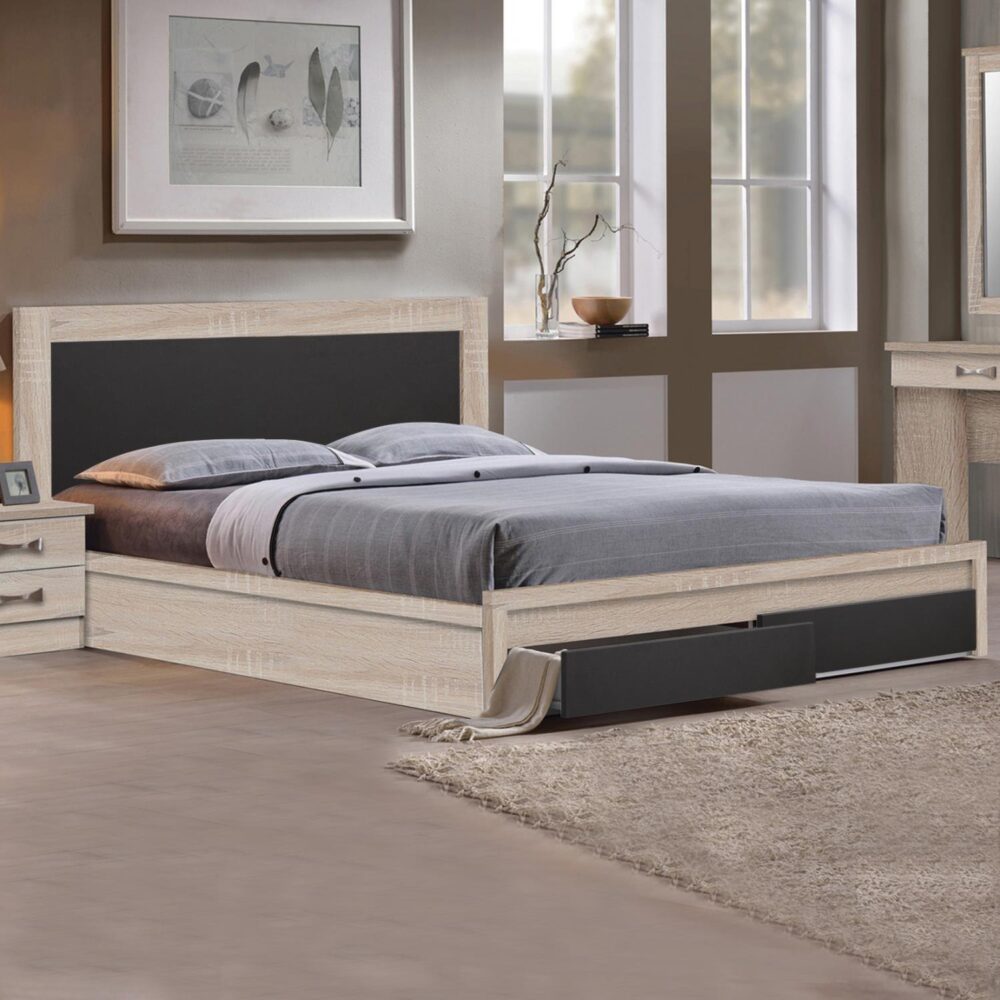 Κρεβάτι Capri Διπλό με 2 Συρτάρια Sonoma - Γκρί 150x200 εκ.