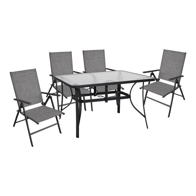 Σετ Κήπου Τραπεζαρία C10558.01 5 τεμ Μεταλλικό Γκρί με Τραπέζι 140x80x72 εκ. & 4 Καρέκλες Πτυσσόμενες