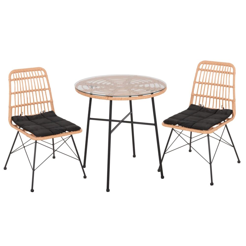 Σετ κήπου ALLEGRA C10477 3 τεμ. Wicker Mπέζ - Mέταλλο Mαύρο