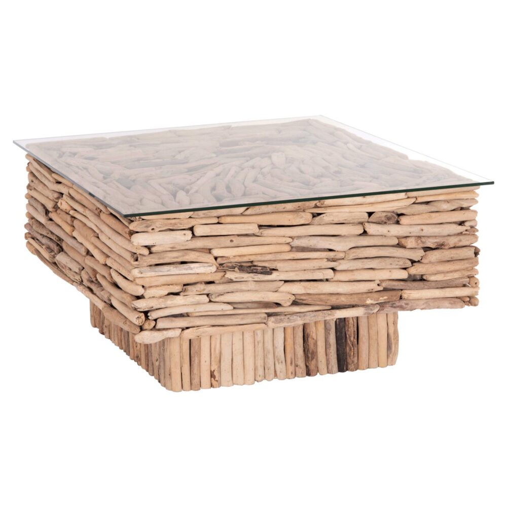 Τραπεζάκι Σαλονιού SPARROW C9960 Τετράγωνο Driftwood - Γυαλί 95x95x51,5Υ εκ.