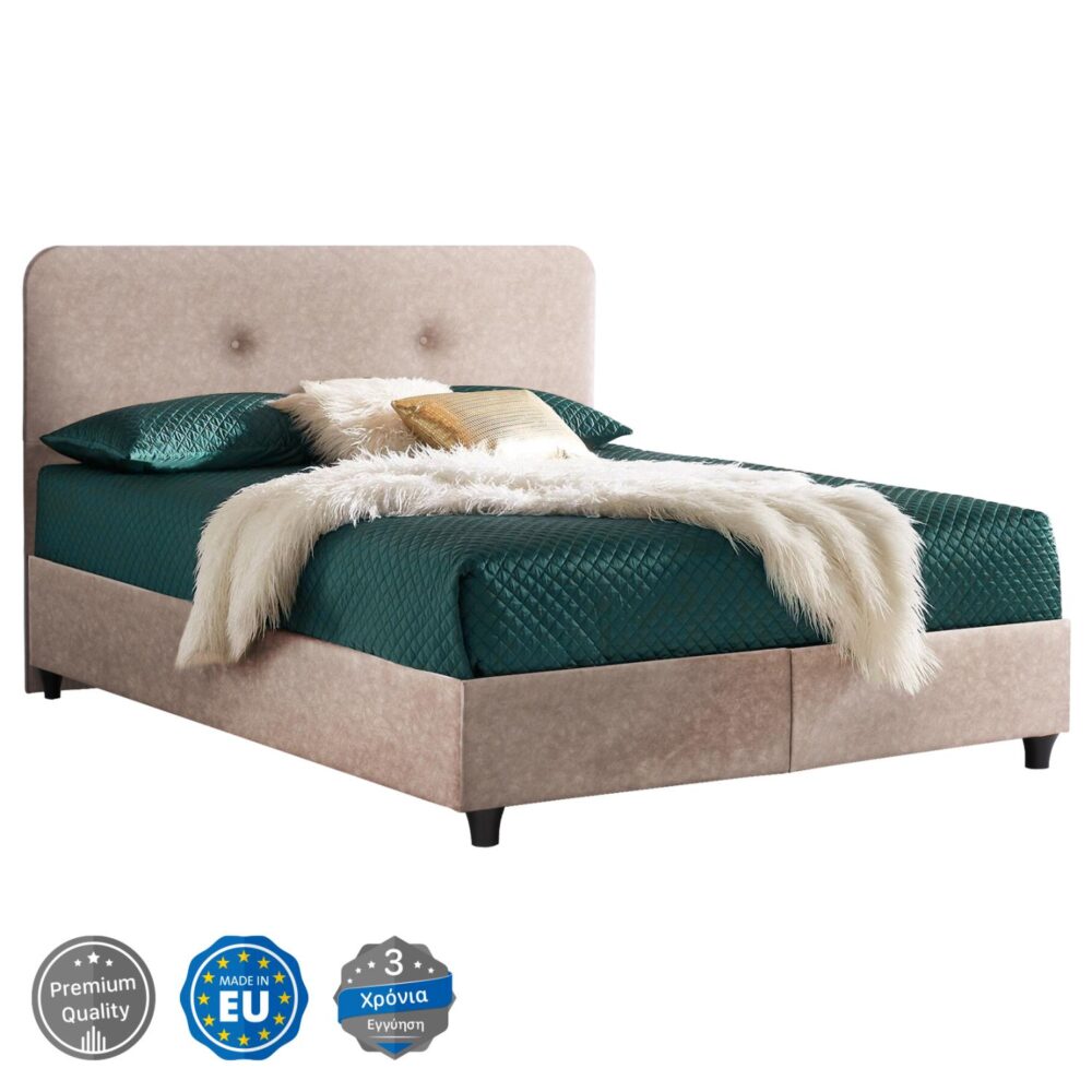 Επενδυμένο Κρεβάτι DOLORES Διπλό Nubuck Μπέζ 150x200 εκ.