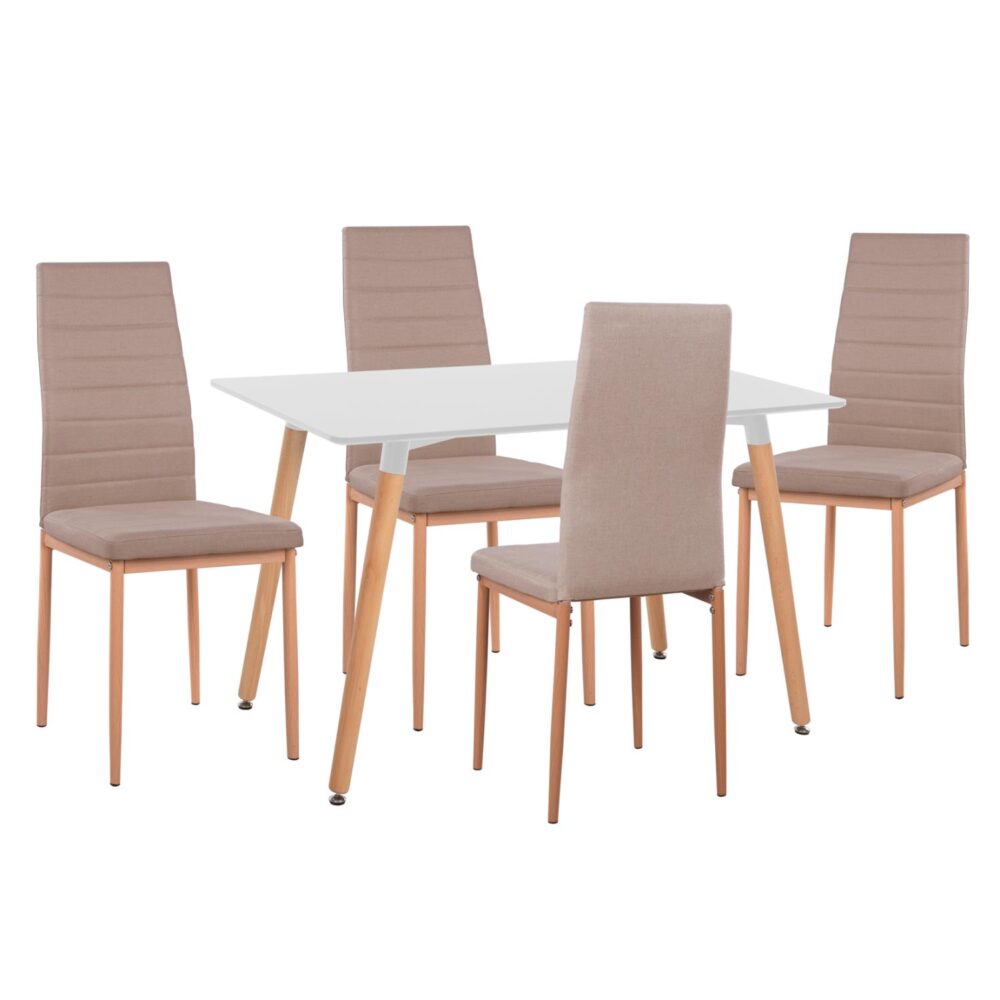 Σετ τραπεζαρίας MINIMAL C11767 5τμχ Λευκό MDF & Καρέκλες Μπέζ Ύφασμα