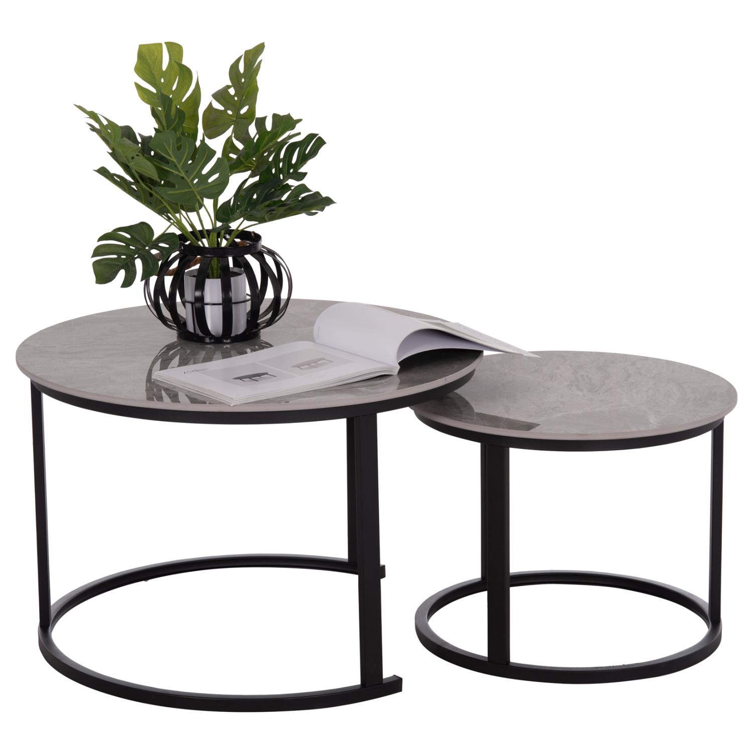 Τραπεζάκια σαλονιού TALOS C18140.04 Σετ 2 τμχ. Κεραμικό TOP με Όψη Γκρί Μαρμάρου Φ70 + Φ50εκ.