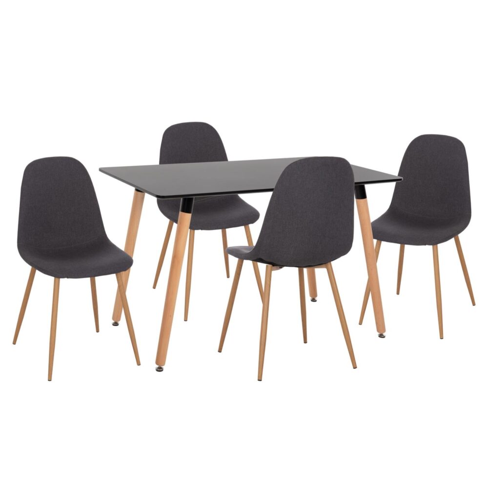 Σετ τραπεζαρίας MINARDO C21179 5 τμχ MDF TOP Μαύρο & Καρέκλες Ύφασμα Γκρί σκούρο