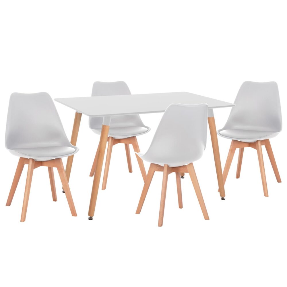 Σετ τραπεζαρίας VEGAS C21184 5τμχ MDF TOP Λευκό & Καρέκλες Λευκό - Φυσικό Οξιάς