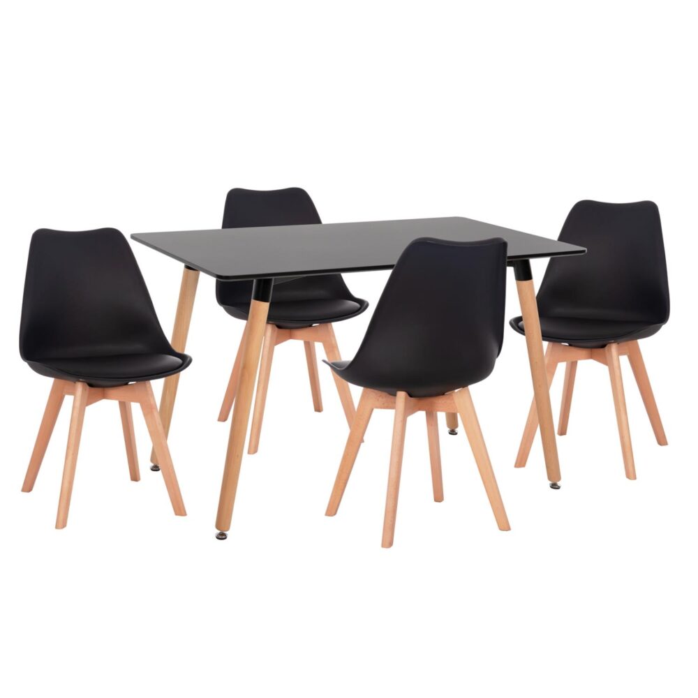 Σετ τραπεζαρίας VEGAS C21185 5τμχ MDF TOP Μαύρο & Καρέκλες Μαύρο - Φυσικό Οξιάς