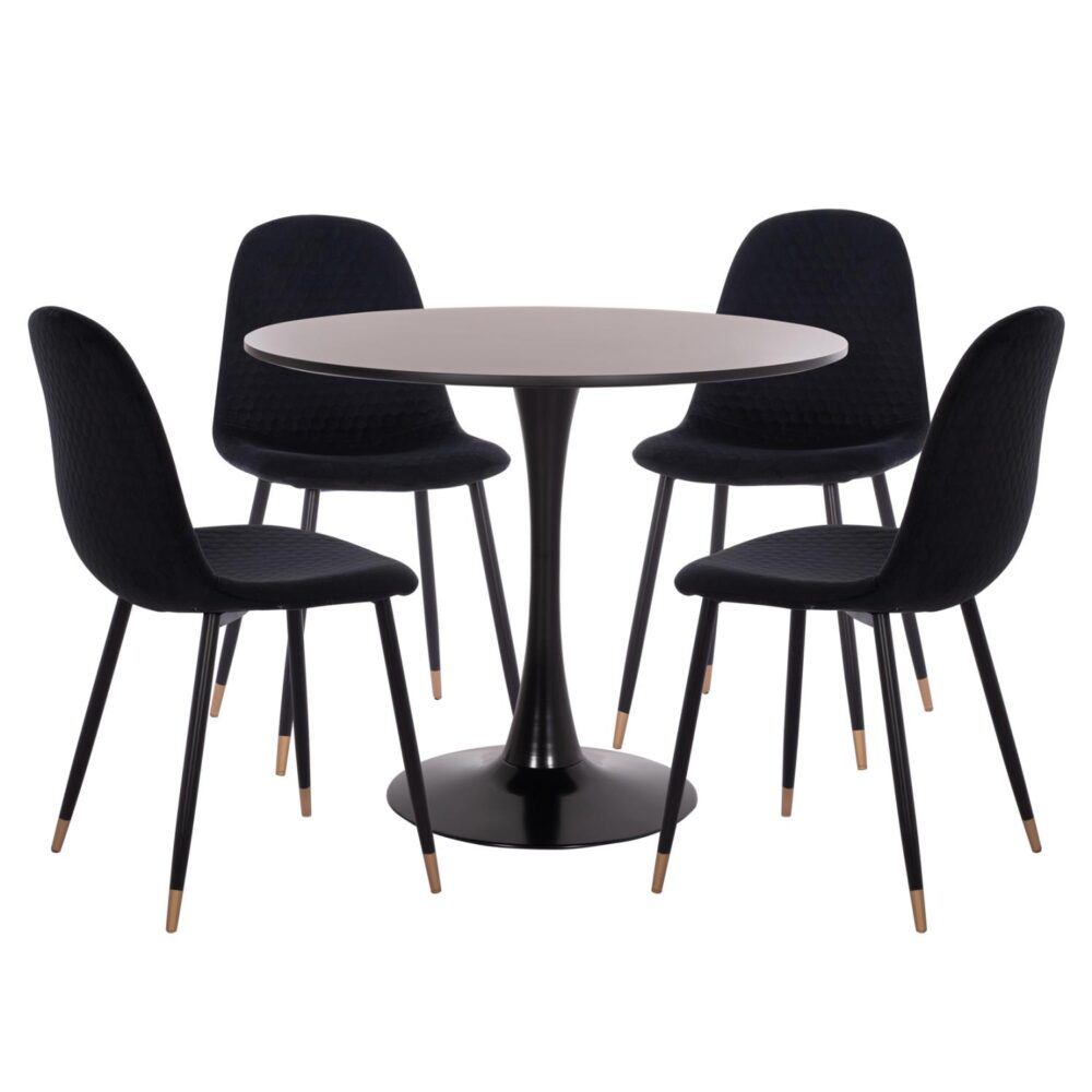 Σετ τραπεζαρίας BROLIN C21191 5 τμχ σε Μαύρο MDF TOP & Καρέκλες Βελούδο