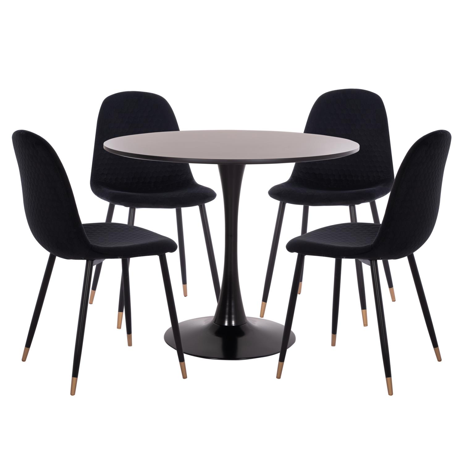 Σετ τραπεζαρίας BROLIN C21191 5 τμχ σε Μαύρο MDF TOP & Καρέκλες Βελούδο