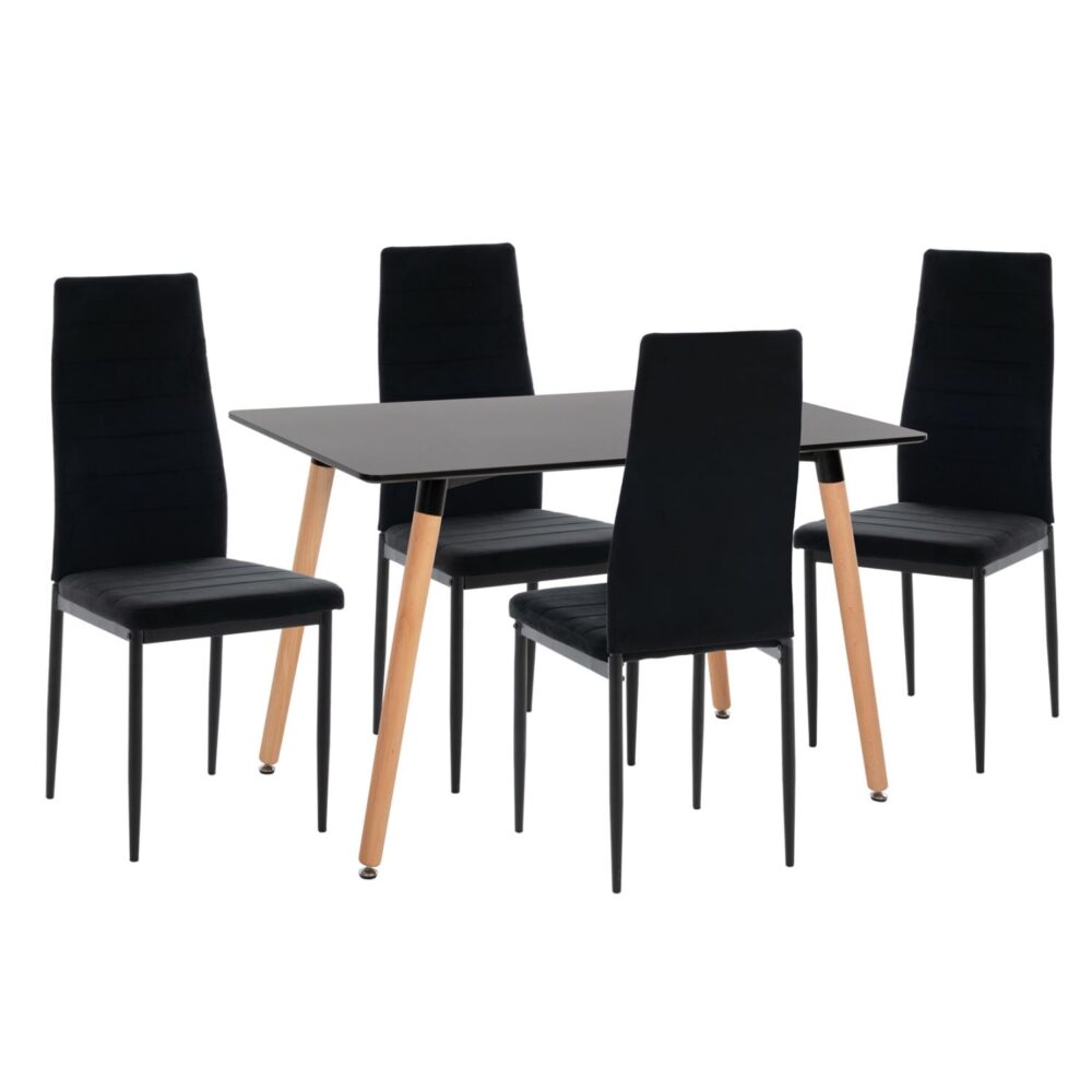 Σετ τραπεζαρίας MINIMAL C21173 5τμχ Μαύρο MDF & Καρέκλες Βελούδο Μαύρο