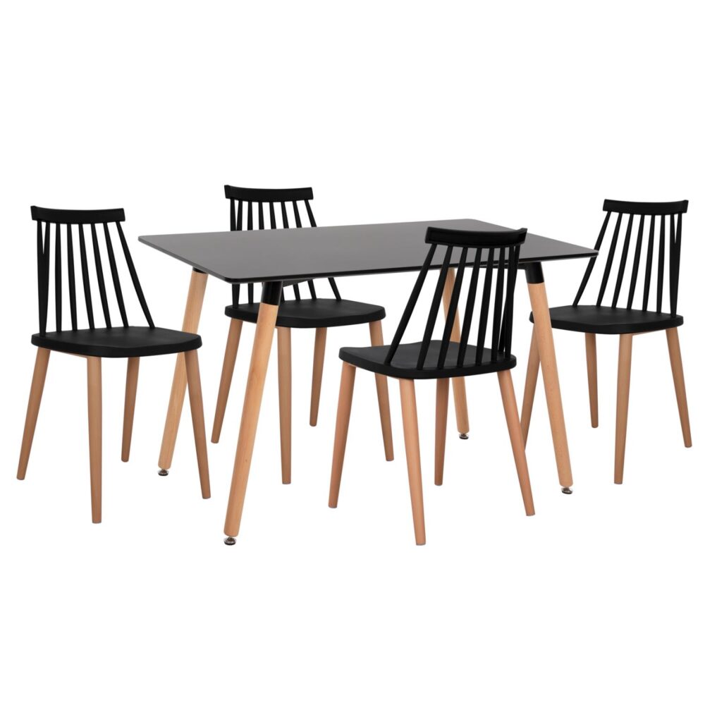 Σετ τραπεζαρίας MINIMAL C21178 5τμχ Μαύρο MDF & Καρέκλες PP Μαύρο - Φυσικό