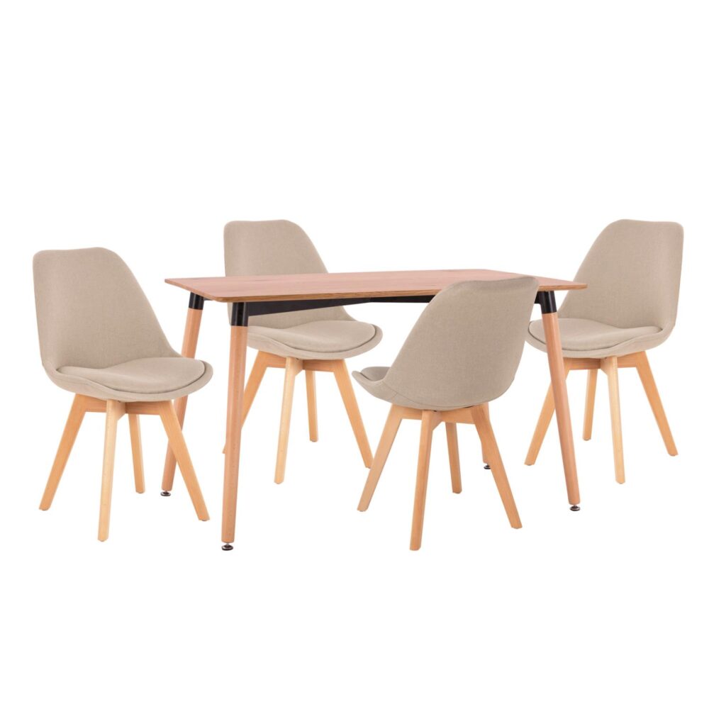 Σετ τραπεζαρίας VEGAS C21180 5τμχ MDF TOP Φυσικό & Καρέκλες Ύφασμα Μπέζ