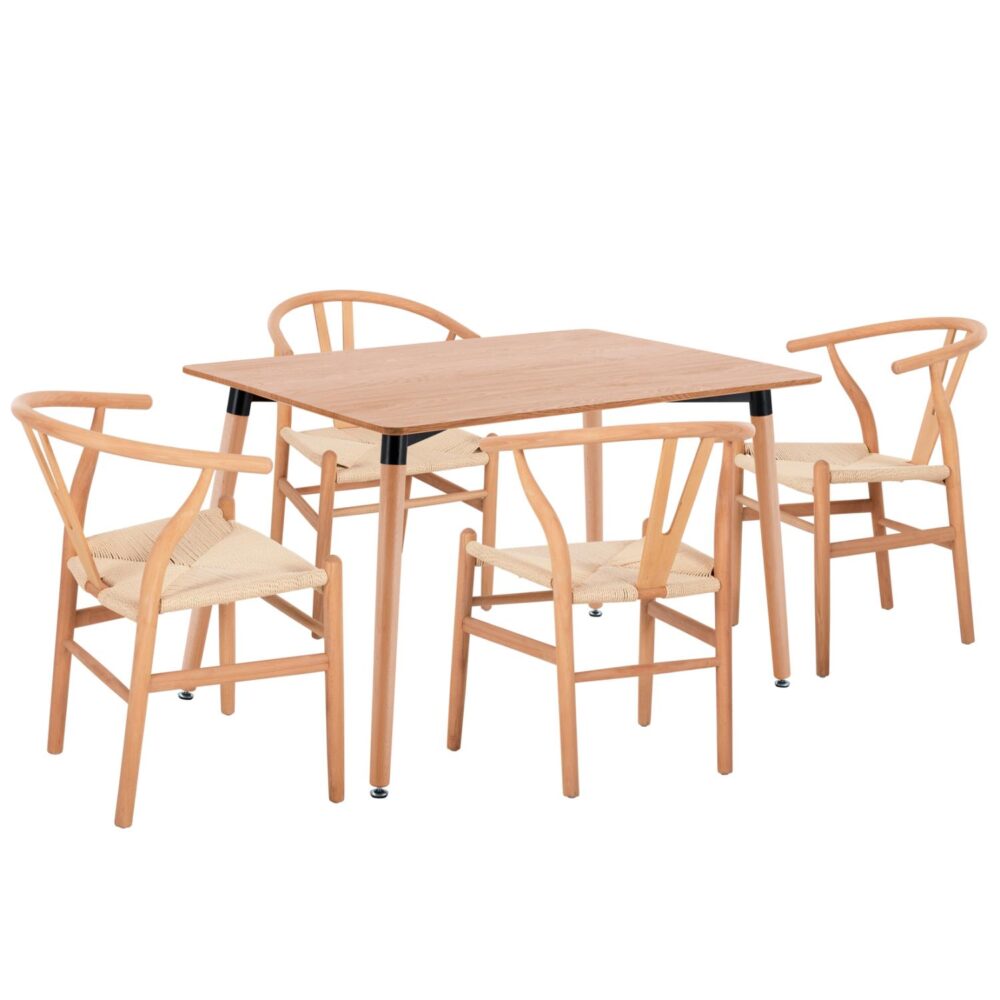 Σετ τραπεζαρίας BRAVE C21182 5 τεμ. σε Φυσικό MDF TOP - Ξύλο Οξιάς & Paper Rope