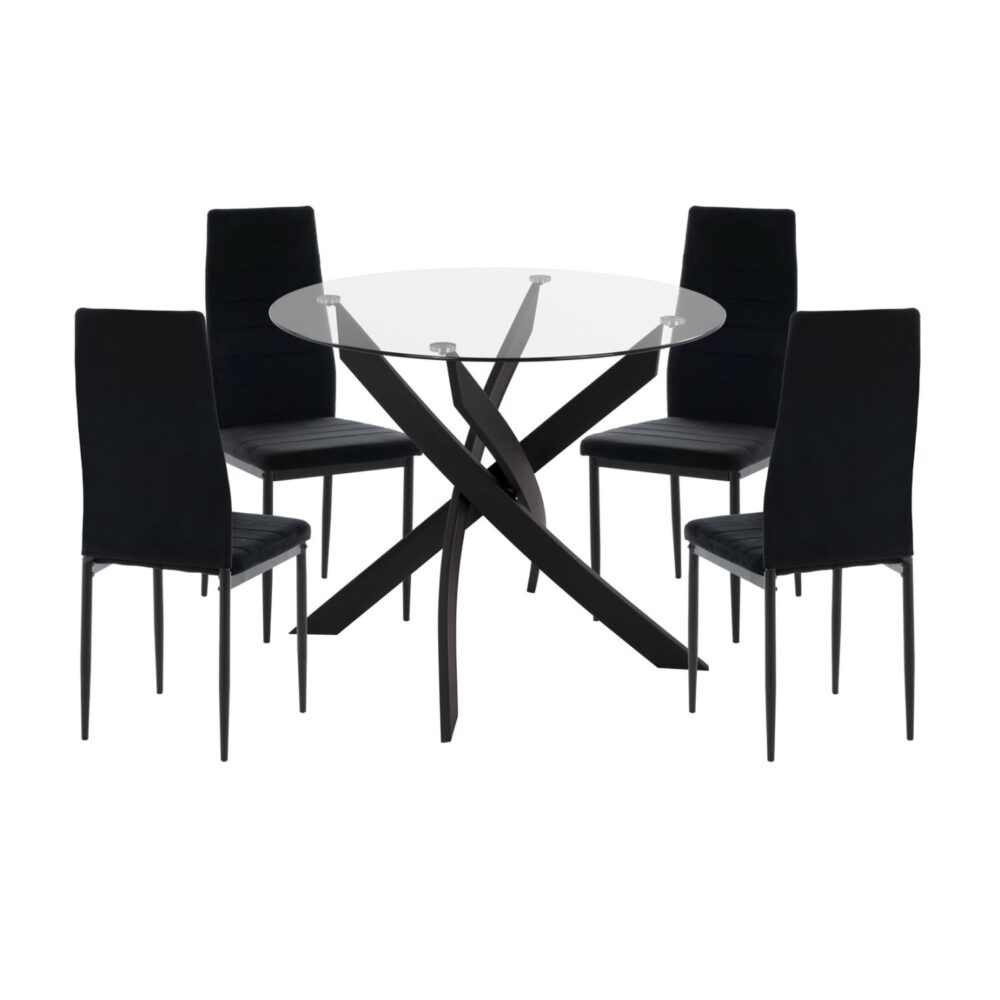 Σετ τραπεζαρίας LADY C21199.04 5τμχ Γυαλί - Μέταλλο & Καρέκλες Βελούδο Μαύρο