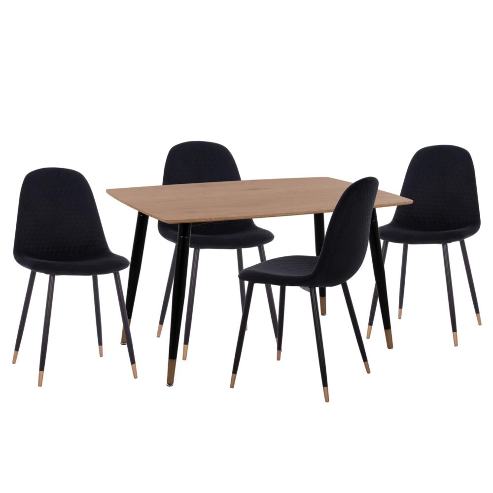 Σετ τραπεζαρίας ALIZA C11196.09 5 τμχ. από MDF TOP - Βελούδο Μαύρο & Μέταλλο Μαύρο