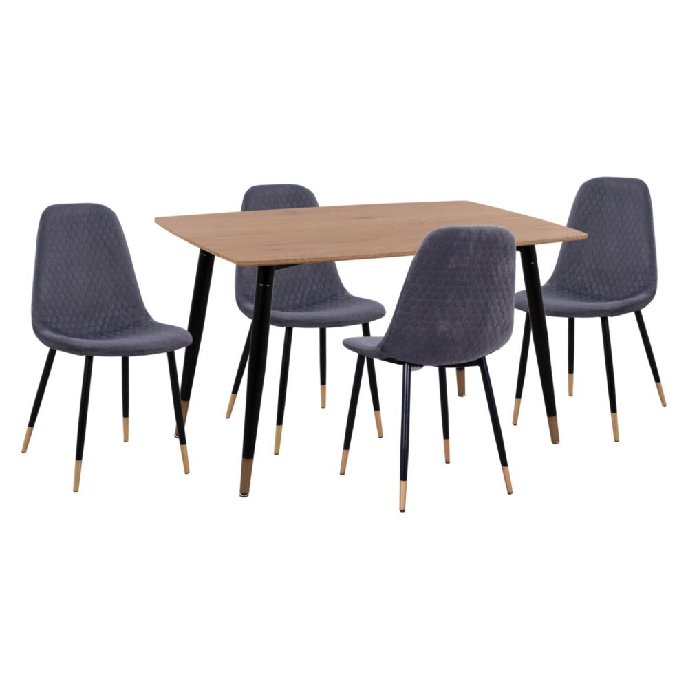 Σετ τραπεζαρίας ALIZA C11196.01 5 τμχ. από MDF TOP - Βελούδο Γκρί & Μέταλλο Μαύρο