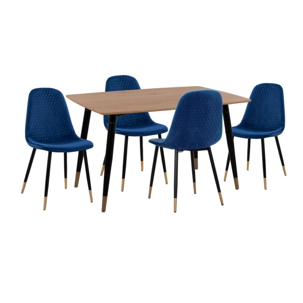 Σετ τραπεζαρίας ALIZA C11196.08 5 τμχ. από MDF TOP - Βελούδο Μπλέ & Μέταλλο Μαύρο