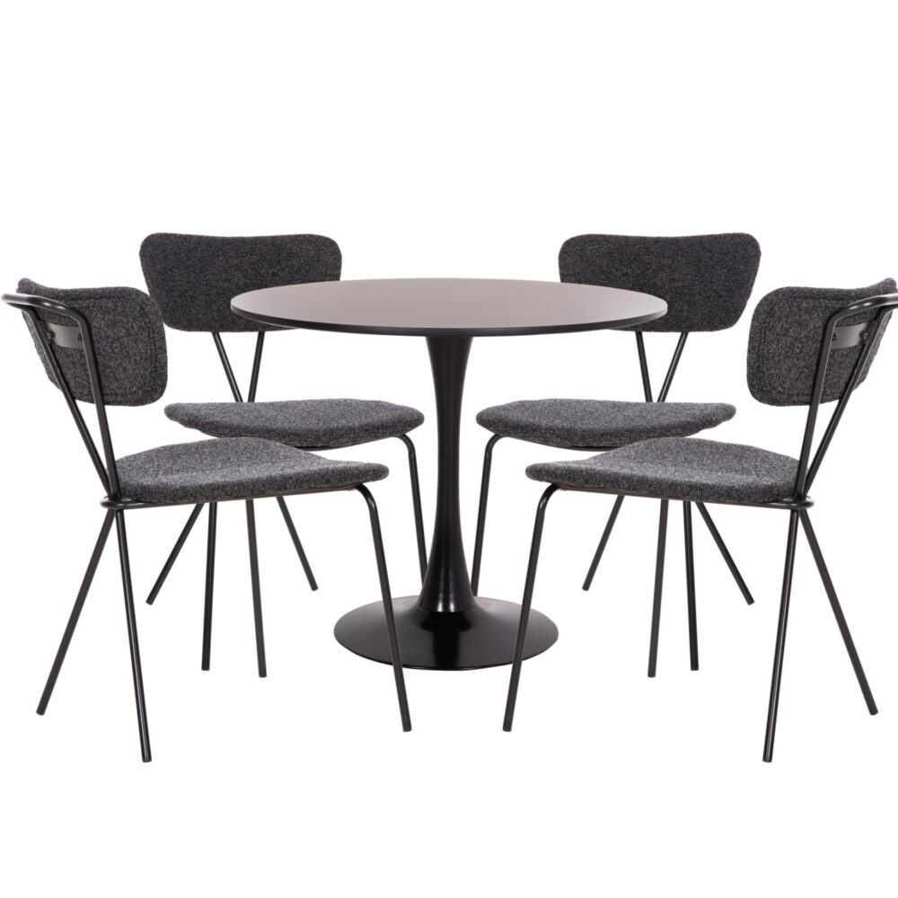 Σετ τραπεζαρίας BROLIN C21200 5 τμχ σε Μαύρο MDF TOP & Μεταλλικές Καρέκλες Σκούρο Γκρί