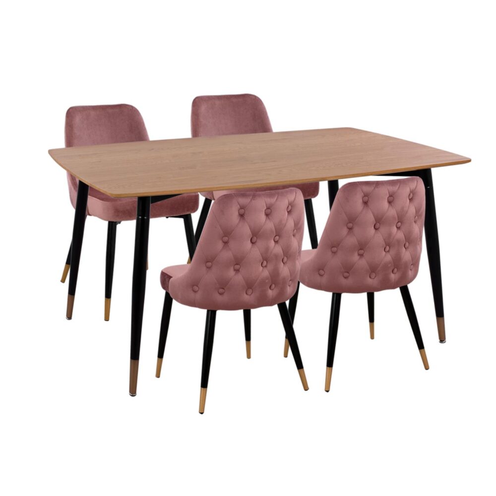 Σετ τραπεζαρίας JOLIE C11198.02 5 τεμ. MDF TOP - Βελούδο Σάπιο μήλο & Μέταλλο Μαύρο