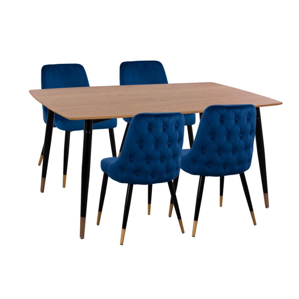 Σετ τραπεζαρίας JOLIE C11198.08 5τεμ. MDF TOP - Βελούδο Μπλέ & Μέταλλο Μαύρο