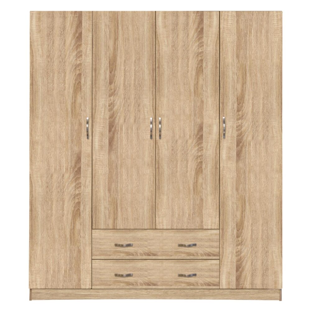 Ντουλάπα AZALEA Τετράφυλλη με 2 Συρτάρια Sonama 200x55.5x180Υ εκ.