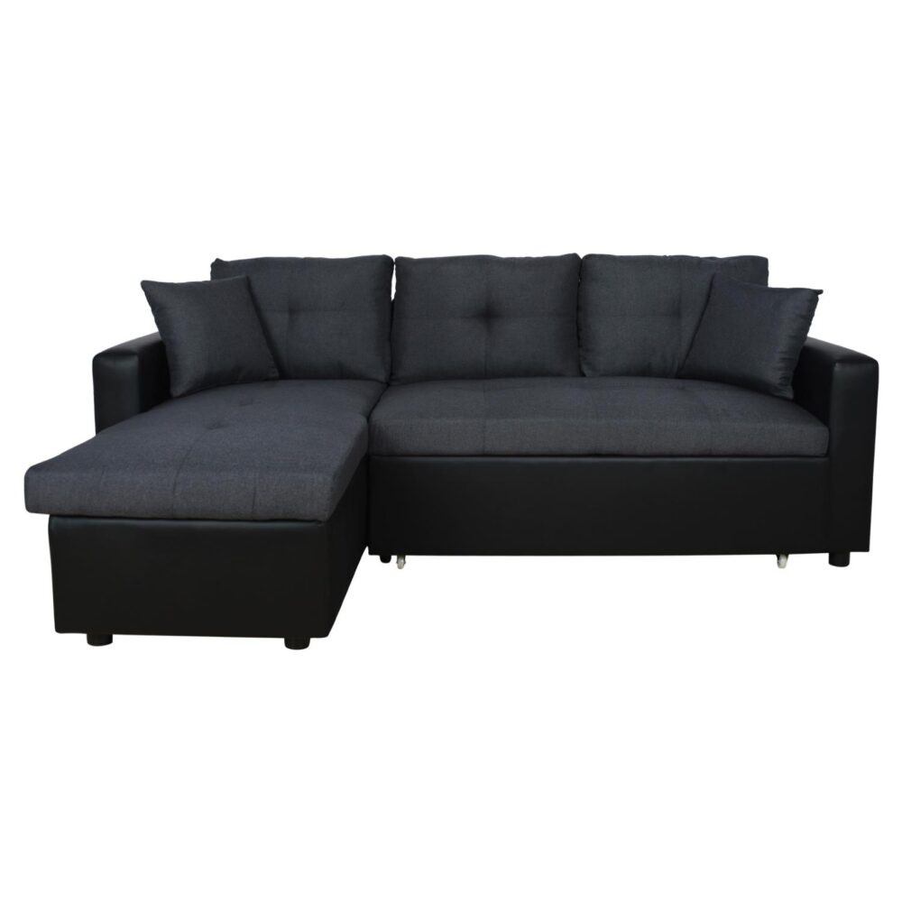 Γωνιακός καναπές - Κρεβάτι WAYNE Γκρί με PU Μαύρο 220x146x86Υ εκ.