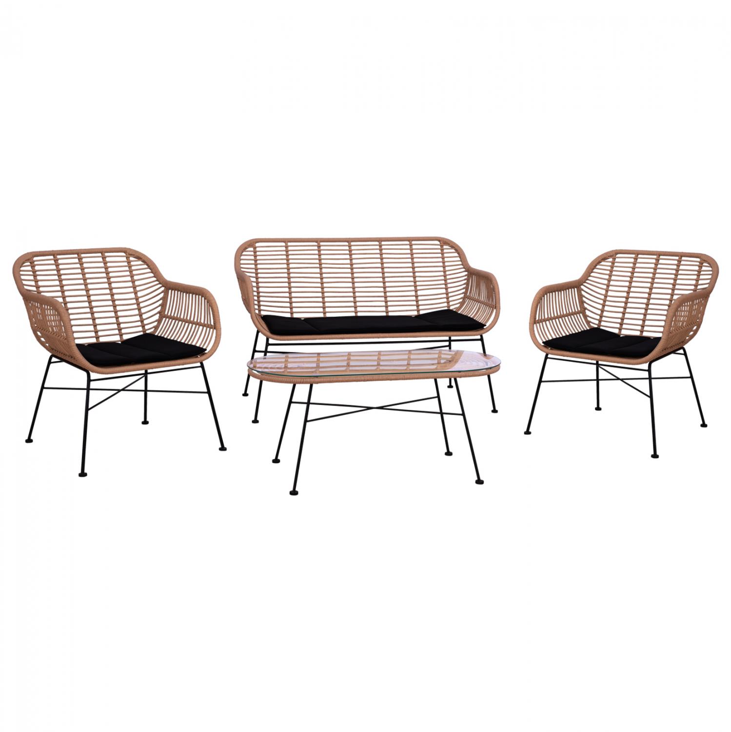 Σετ κήπου Σαλόνι ALLEGRA 4τεμ Μεταλλο Μαύρο & Wicker Μπέζ Σετ κήπου Σαλόνι ALLEGRA 4τεμ Μεταλλο Μαύρο & Wicker Μπέζ