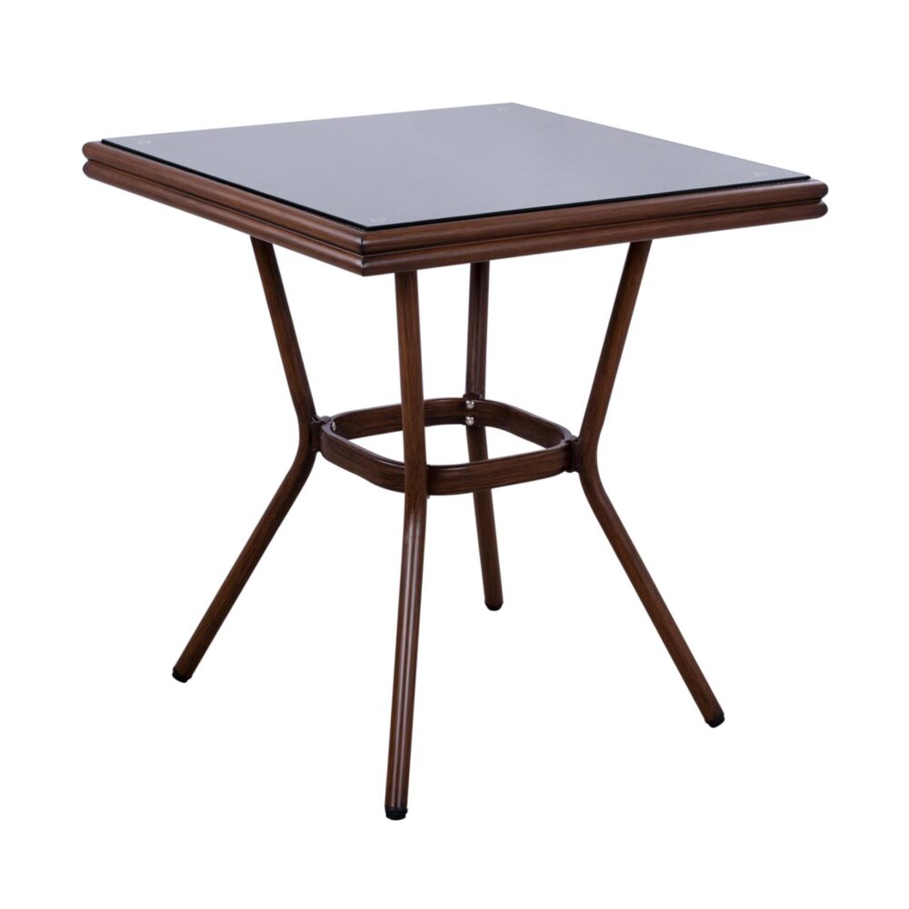 Τραπέζι HARLOW Αλουμινίου Bamboo Look Καφέ με Γυαλί 70x70x76 εκ.