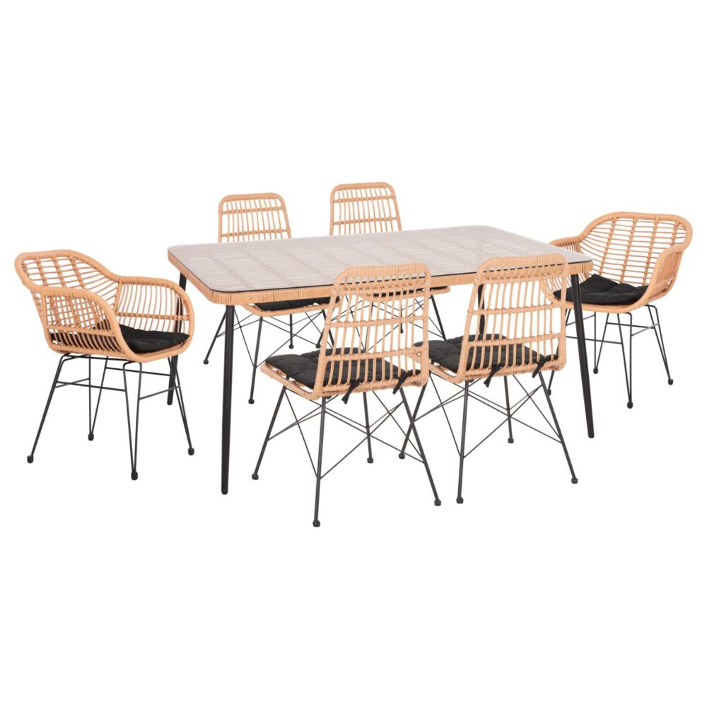 Σετ κήπου Τραπεζαρία ALLEGRA C10495 7 τεμ Μέταλλο Μαύρο και Wicker Μπέζ