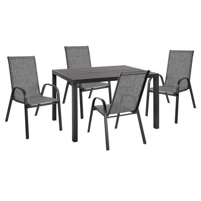 Σετ Κήπου Τραπεζαρία C10525 5 τεμ με Τραπέζι 120x80x75.5 Αλουμινίου Ανθρακί εκ. & 4 Καρέκλες Leon Γκρί