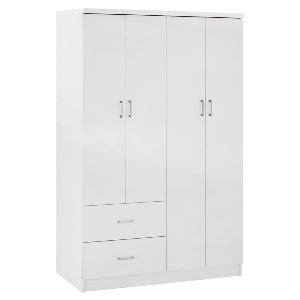 Ντουλάπα BLAKELY Τετράφυλλη με 2 Συρτάρια Λευκή 120x42,5x180,5 εκ.