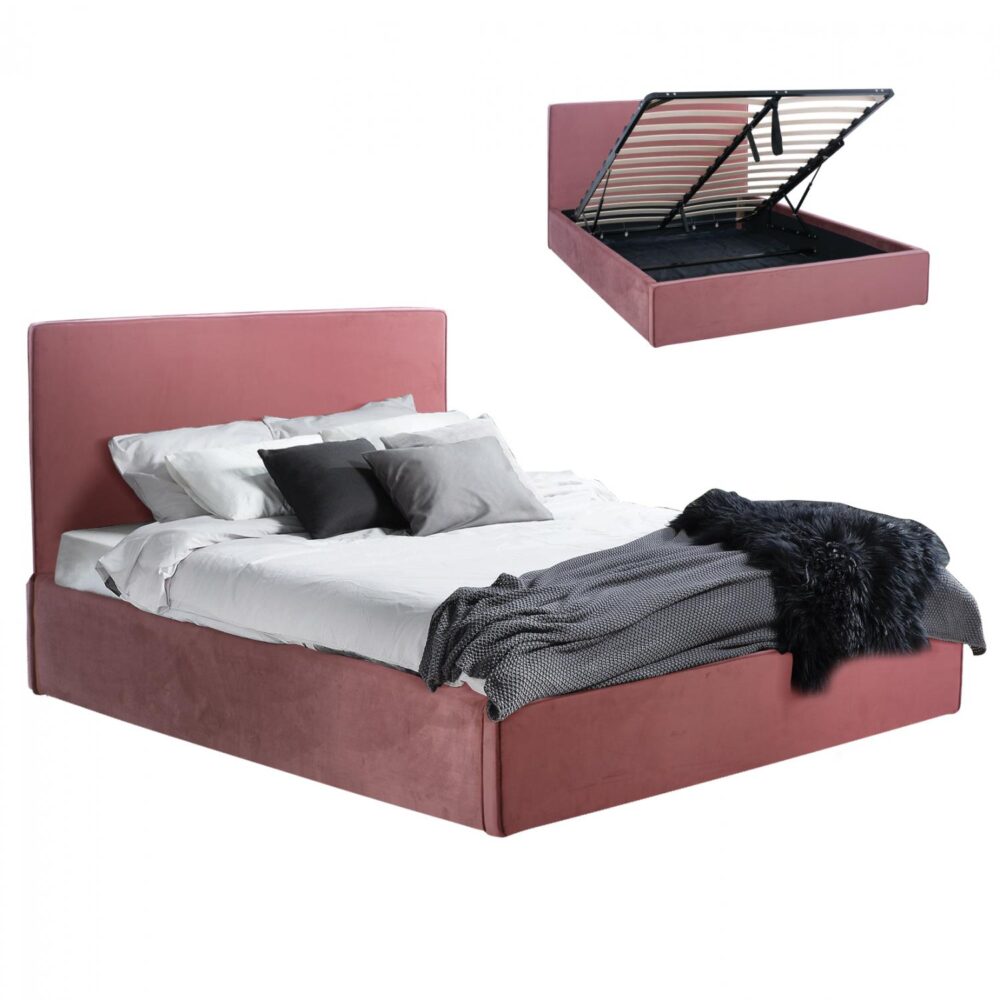 Επενδυμένο Κρεβάτι ALLIE Διπλό με Αποθηκευτικό Χώρο Σάπιο Μήλο 160x200 εκ.