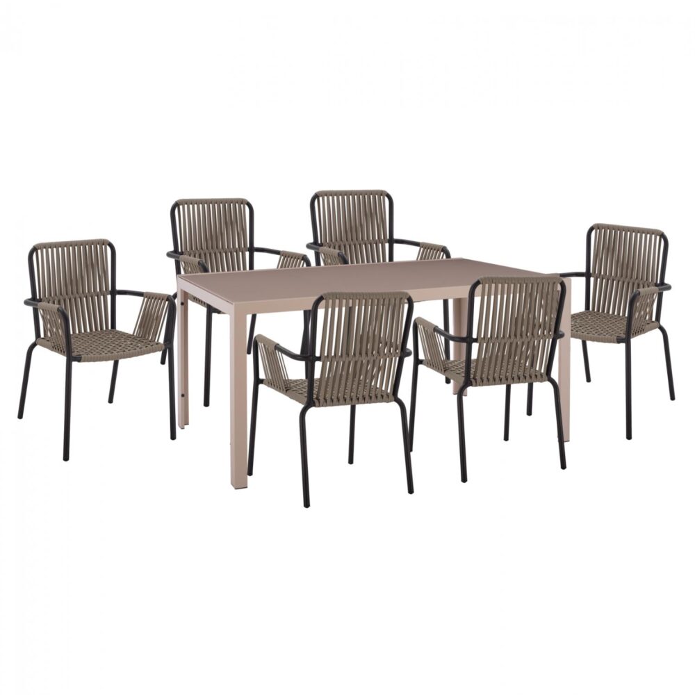 Σετ Κήπου Τραπεζαρία HM11500 7 τεμ Καπουτσίνο με Τραπέζι 150x90x75 εκ. & 6 Καρέκλες Ανθρακί με Σχοινί Σετ Κήπου Τραπεζαρία HM11500 7 τεμ Καπουτσίνο με Τραπέζι 150x90x75 εκ. & 6 Καρέκλες Ανθρακί με Σχοινί
