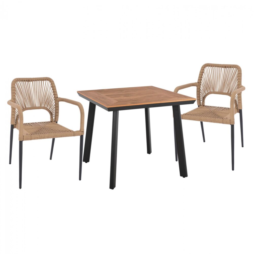 Σετ Κήπου Τραπεζαρία C11537.02 3 τεμ Ανθρακί με Τραπέζι Polywood 80x80x73 εκ. & 2 Καρέκλες με Σχοινί Σετ Κήπου Τραπεζαρία C11537.02 3 τεμ Ανθρακί με Τραπέζι Polywood 80x80x73 εκ. & 2 Καρέκλες με Σχοινί