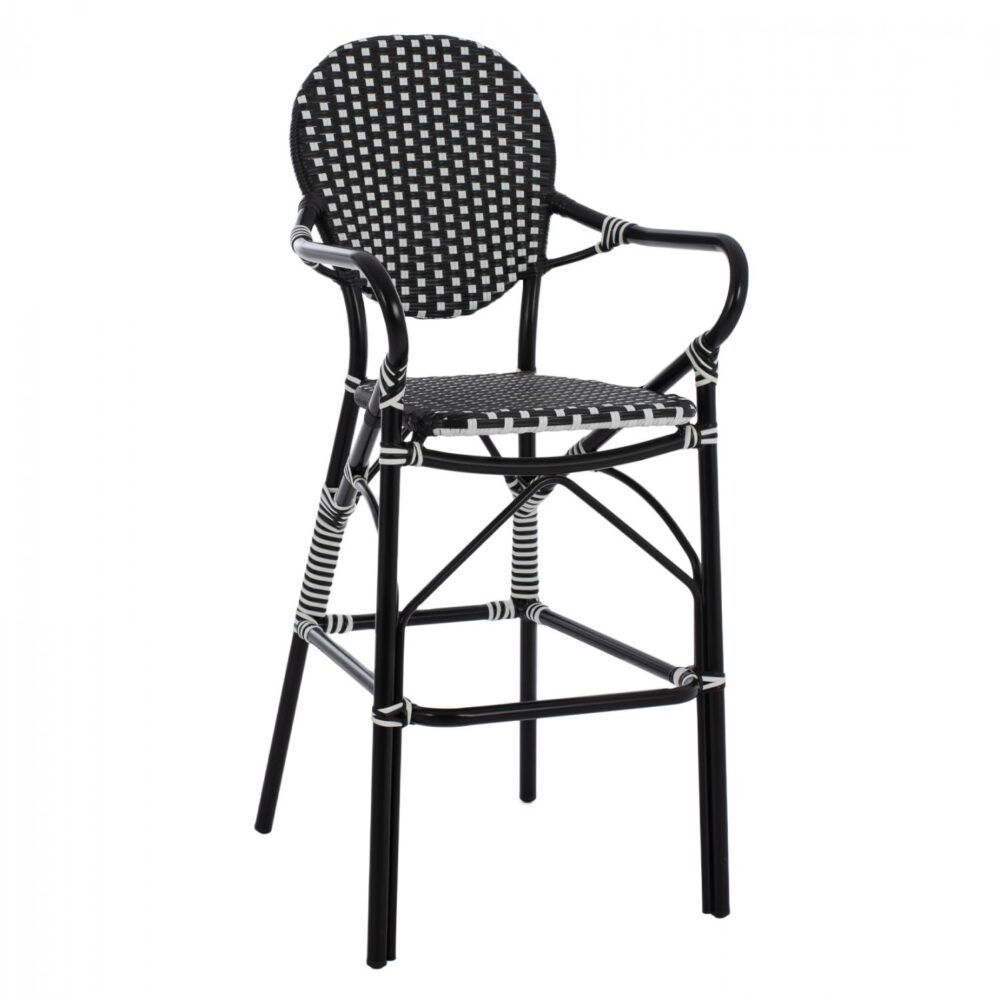 Σκαμπό Μπαρ C5794.02 Αλουμινίου Bamboo Look με Wicker Μαύρο - Λευκό 56x60x126 εκ.