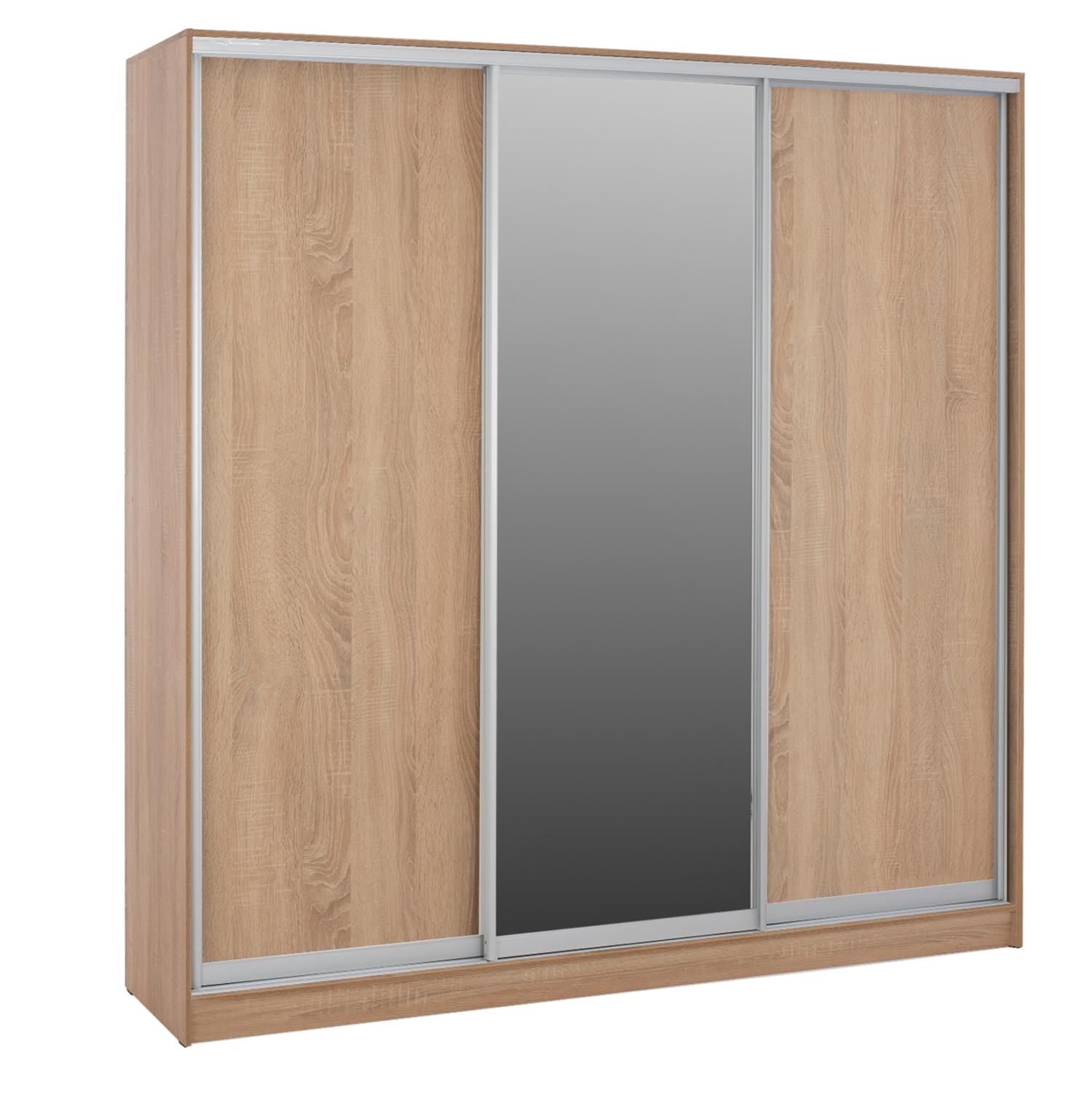 Ντουλάπα Συρόμενη ADLER ΙΙΙ Τρίφυλλη με Καθρέπτη Μελαμίνη Sonama 240x60x240Υ εκ.