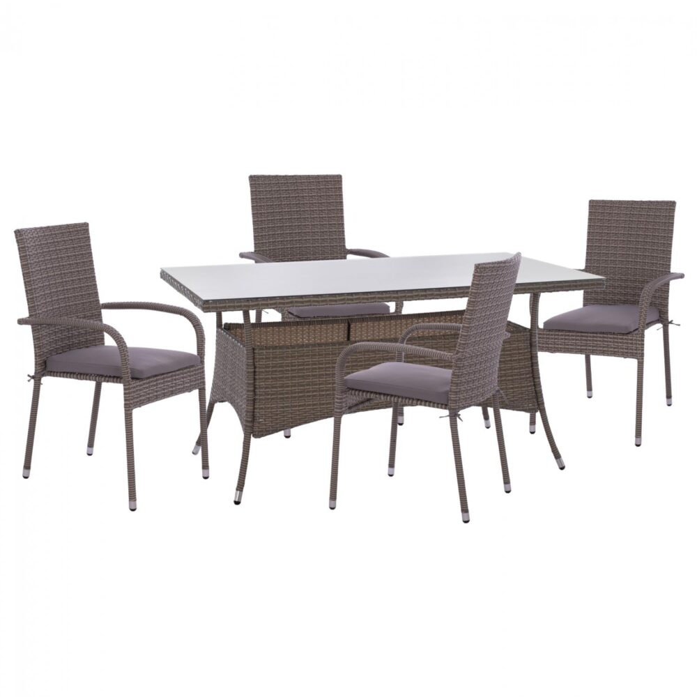 Σετ Κήπου Τραπεζαρία HM11713.01 5 τεμ Γκρί με Τραπέζι 150x90x75 εκ. & 4 Καρέκλες Wicker Rattan Σετ Κήπου Τραπεζαρία HM11713.01 5 τεμ Γκρί με Τραπέζι 150x90x75 εκ. & 4 Καρέκλες Wicker Rattan