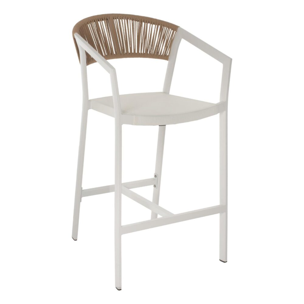 Σκαμπό Μπαρ C5892.02 Λευκό Αλουμινίου με P.E. Rattan & Textline 56x58x105Y εκ.