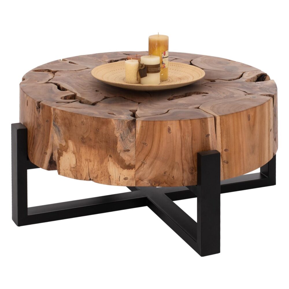 Τραπεζάκι σαλονιού Mobley C9352 Στρόγγυλο από Μασίφ Ξύλο Teak Φυσικό Φ80x40Y εκ.