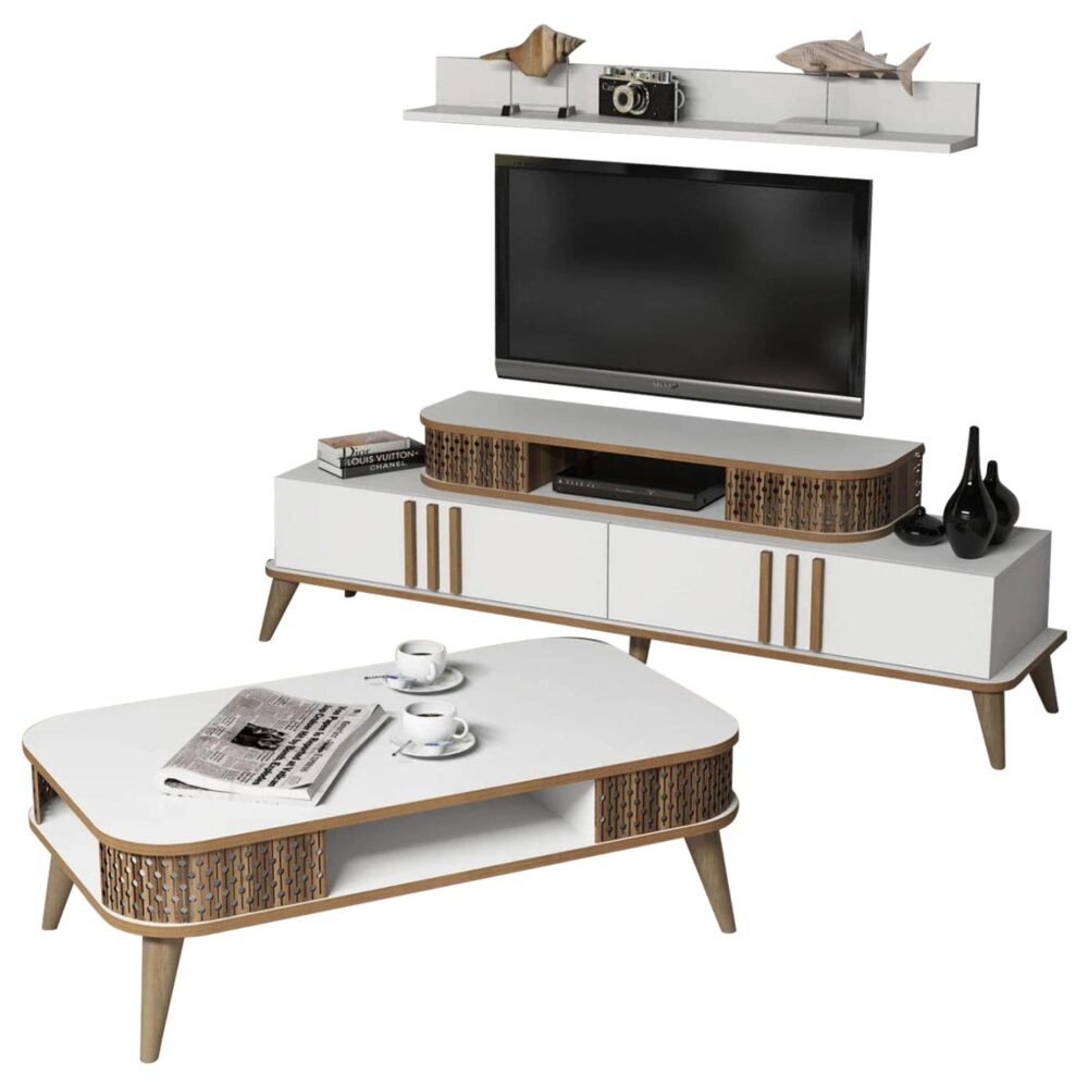 Σύνθεση σαλονιού C11848.03 Σετ 2 τμχ Μελαμίνη Λευκό και Καρυδί