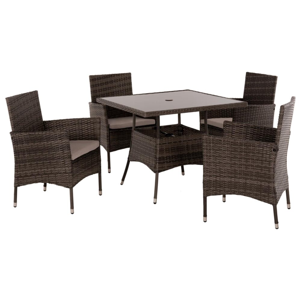 Σετ κήπου Τραπεζαρία HM5965 5 τεμ Rattan Καφέ - Μέταλλο - Γυαλί