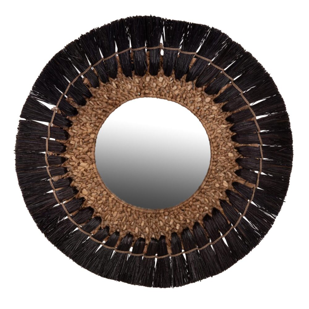 Καθρέπτης Τοίχου Πλαίσιο από Mendong Grass Μαύρο - Φυσικό 70x3x70 εκ.