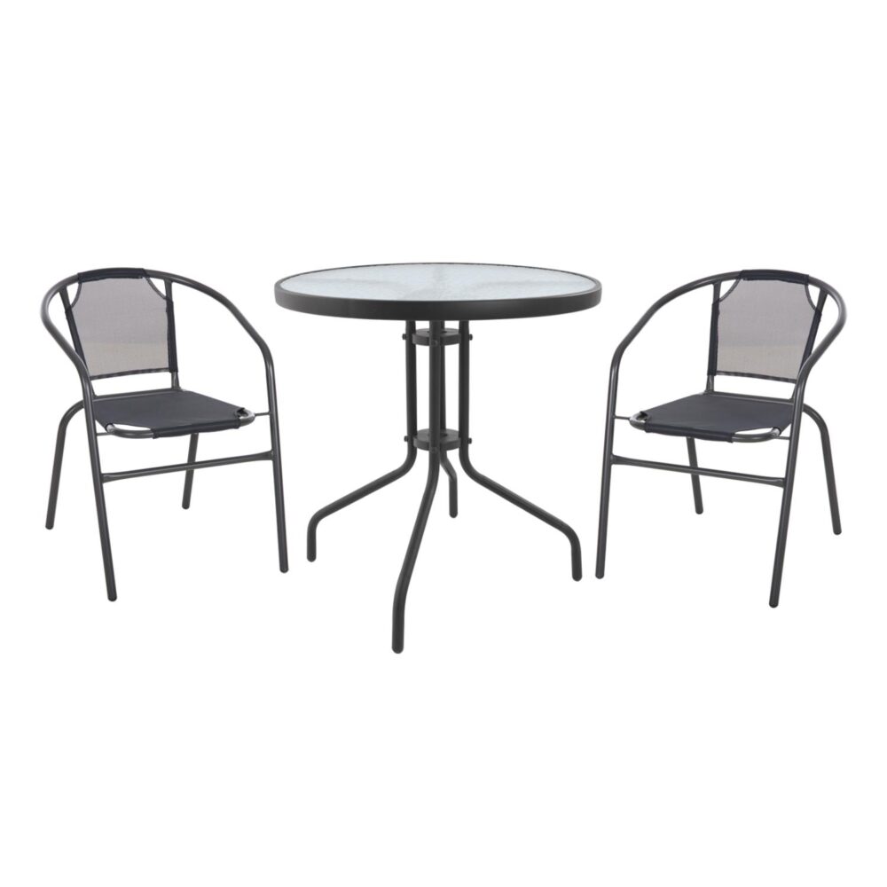 Σετ Κήπου Τραπεζαρία HM10712 3 τεμ Γκρί Μέταλλο & Textline