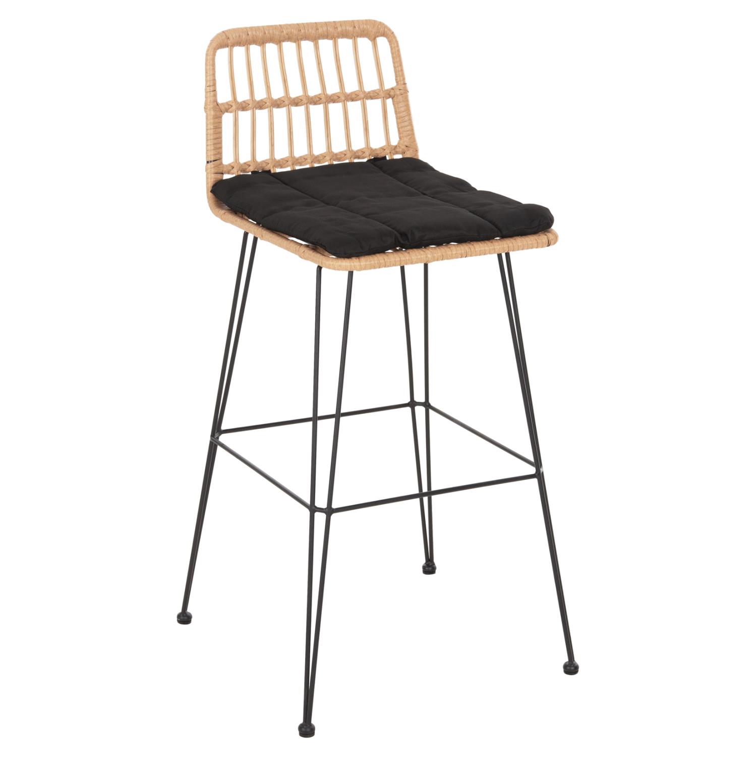 Σκαμπό Μπαρ ALLEGRA C5452.11 Μεταλλικό με Μπέζ Wicker & Μαύρο Μαξιλάρι 52x51x103Y εκ Σκαμπό Μπαρ ALLEGRA C5452.11 Μεταλλικό με Μπέζ Wicker & Μαύρο Μαξιλάρι 52x51x103Y εκ
