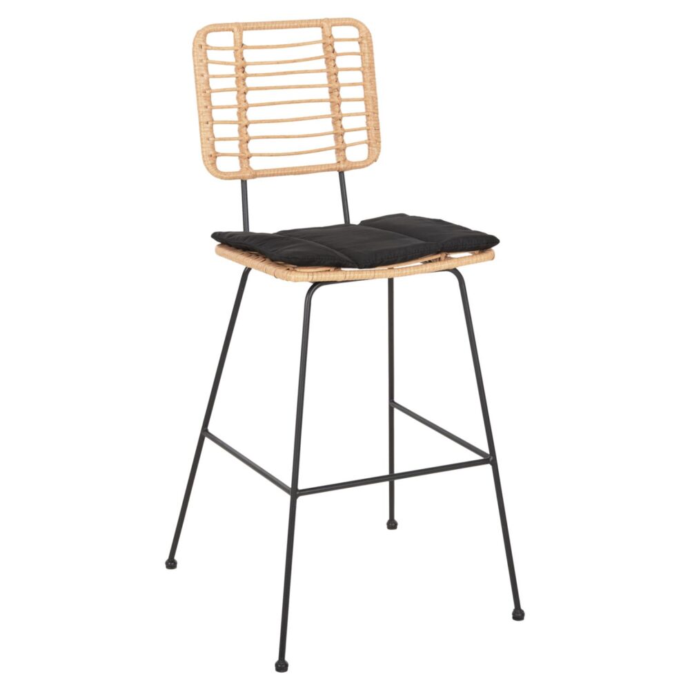 Σκαμπό Μπαρ ALLEGRA C5455.11 Μεταλλικό με Μπέζ Wicker & Μαύρο Μαξιλάρι 56x59x116,5Υεκ.