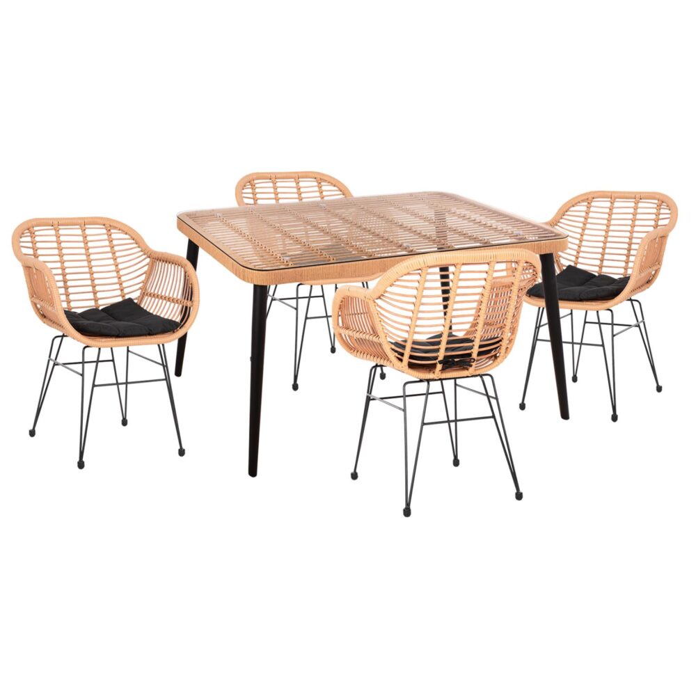 Σετ Κήπου Τραπεζαρία ALLEGRA 5 τεμ Wicker Μπέζ & Μαύρο Μέταλλο