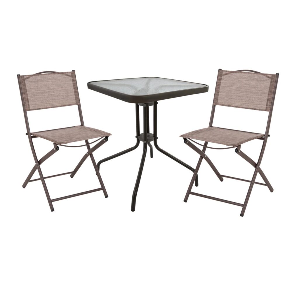 Σετ Κήπου Τραπεζαρία FIGO 3 τεμ Καφέ με Τραπέζι 70x70x72 εκ. & 2 Καρέκλες Πτυσσόμενες