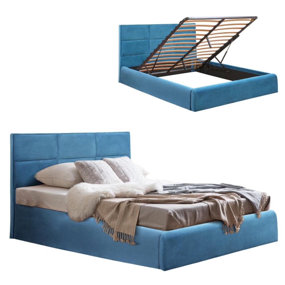 Επενδυμένο Κρεβάτι BRILEY Διπλό με Αποθηκευτικό Χώρο Βελούδο Πετρόλ 160x200 εκ.