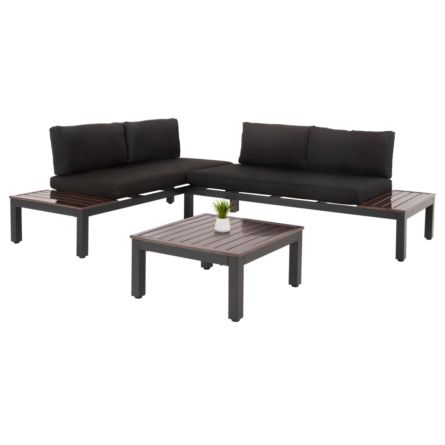 Σετ Κήπου Καναπές Γωνία DEX 3 τεμ Πολυμορφικό Αλουμινίου Ανθρακί με Μαύρα Μαξιλάρια